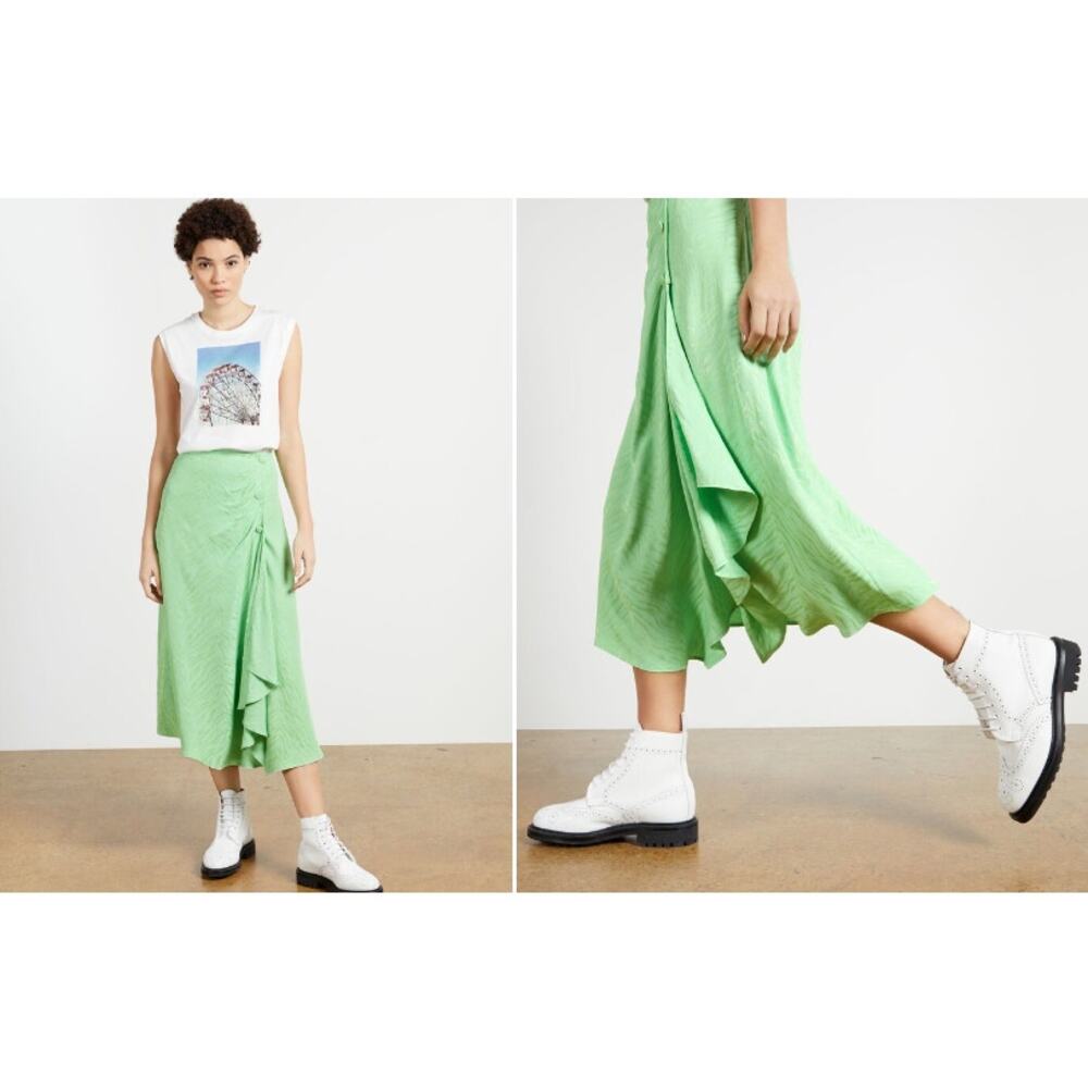 Ted Baker LULWRTH‎ Green Button Front Waterfall Midi Skirt w/Split Ted 2 US 6
